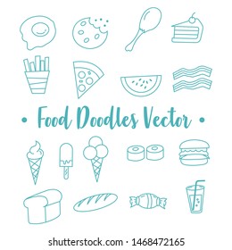 simple food doodles, colorful food icon, fastfood vector template, food pattern background