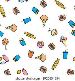 Simple Food and Drink Icon Seamless Pattern Background. Vector Illustration