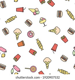 Simple Food and Drink Icon Seamless Pattern Background. Vector Illustration