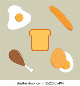 simple food icon set.  Eggs, toast, chicken.