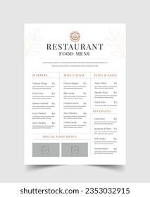 Simple Food Menu, Restaurant cafe, Vector Template, Fast food, Flyer Design, Clean