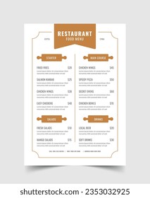 Simple Food Menu, Restaurant cafe, Vector Template, Fast food, Flyer Design, Clean