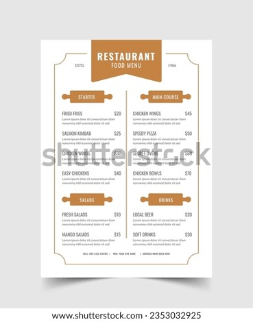 Simple Food Menu, Restaurant cafe, Vector Template, Fast food, Flyer Design, Clean