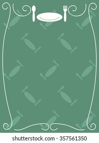 Simple food menu template with frame, spoon, fork and dish icon in background