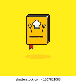 Simple food recipe book vector illustration isolated on yellow background. Recipe book linear color style icon