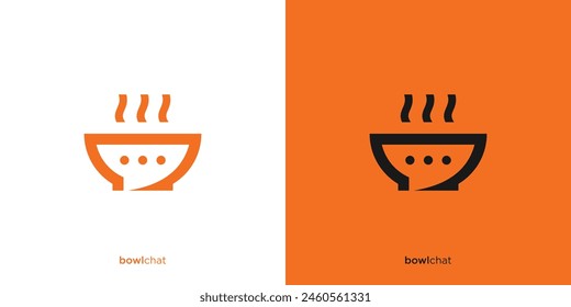 Simple Food Talk Logo. Bowl and Speech Bubble Logo Design, Icon, Vector, Inspiration.