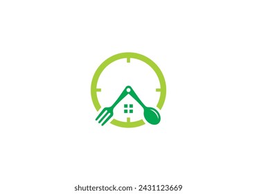 simple food time logo. fork spoon with house combination icon design