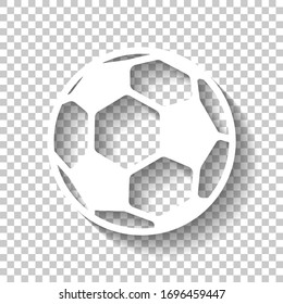 Simple football ball, sport logo. White icon with shadow on transparent background