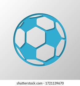 Simple football ball, sport logo. Paper design. Cutted symbol with shadow