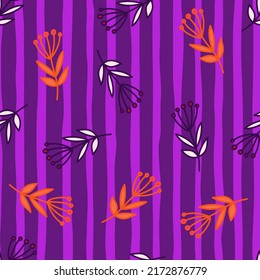Simple forest berry seamless pattern. Hand drawn cute floral wallpaper. Doodle plants endless backdrop. Design for fabric, textile print, wrapping paper, cover. vector illustration