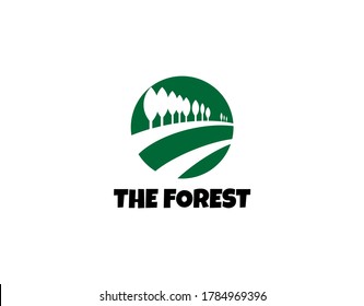Simple Forest Logo with Modern Concept. Design with Unique Negative Space in Green Circle Isolated On White Background. This Logo Ideal for Business Related to Nature Reserves
