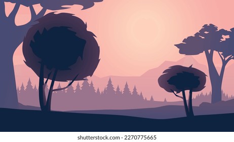 a simple forest at sunset parallax ready