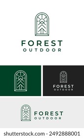 Simple Forest Tree Sun Badge Logo Design Branding Template