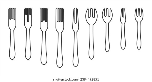 Simple fork icon in line form, various fork shapes vector illustration. Forks icon set.