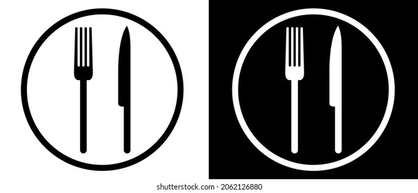 Simple fork and knife vector icons set