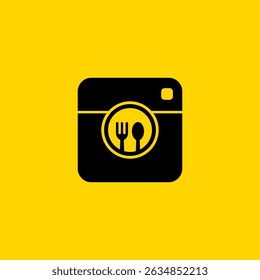 Simple fork and spoon photo icon. Food photography fork and spoon logo design.
