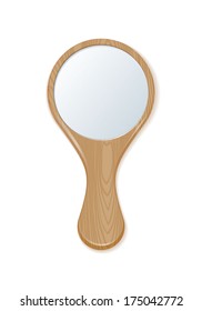 Simple Form Hand Mirror. Small Round Mirror With Handle.