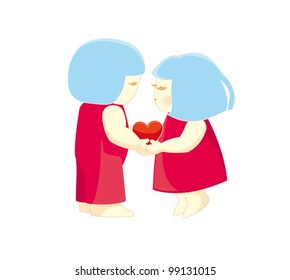 simple form illustration of a young couple - symbol of love and tenderness