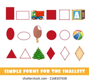 Simple forms for the smallest. Circle, oval, square, rectangle triangle and rhombuson a white background developing game