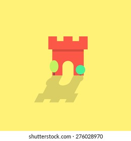 simple fortress icon with shadow and trees. concept of fairytale, monument, residence, citadel, protective structure, landmark. flat style trendy modern logo design vector illustration
