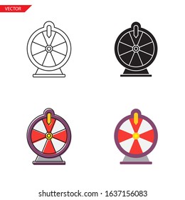 Simple fortune wheel icon on white background 4 types such as outline, black, color, outline and color. Vector illustration.