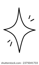 Simple four pointed star with sparkling, diamond shape, doodle flat vector outline for coloring book