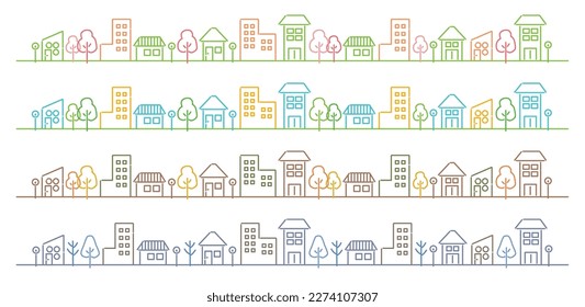 Simple four seasons townscape with line drawing design