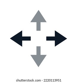 Simple four sides arrows directions icon. Way arror actions vector icon.