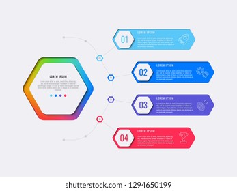 simple four steps design layout infographic template with hexagonal elements. business process diagram for banner, poster, brochure, annual report and presentation with marketing icons. eps 10