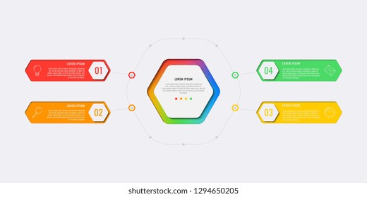 simple four steps design layout infographic template with hexagonal elements. business process diagram for banner, poster, brochure, annual report and presentation with marketing icons. eps 10