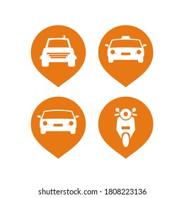 simple four transportation and location icon set