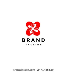 Simple Four United Hands Icon Logo Design. Four Red Hands Agreed Together Logo Design.