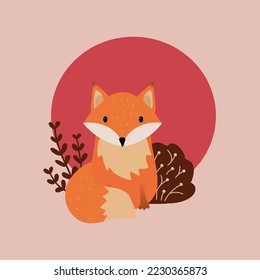 Simple fox illustration with a red moon
