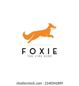 simple fox jump logo design, run fox logo concept, silhouette vector template