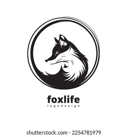 Simple Fox Logo Design, Flat Animal Logo Design, Icon Design, Fox Life, Black and White