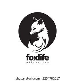 Diseño de logotipo simple de Fox, diseño de logotipo de animales planos, diseño de iconos, vida de Fox, negro y blanco