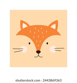 Simple fox portrait. Cute animal head portrait, kawaii fox face flat illustration