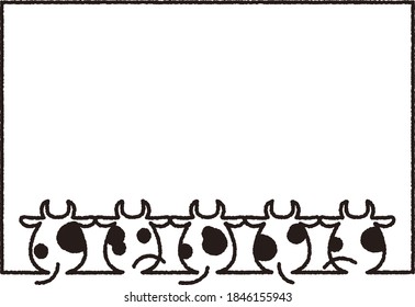 Simple frame of 5 cows, New Year's card