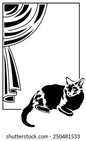 Simple frame with black cat and curtain