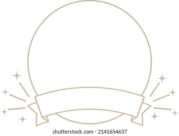 A simple frame with a circle and ribbon with sparkling stars that can be used for headings