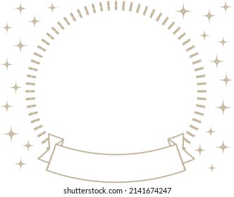 A simple frame with a circle and ribbon with sparkling stars that can be used for headings