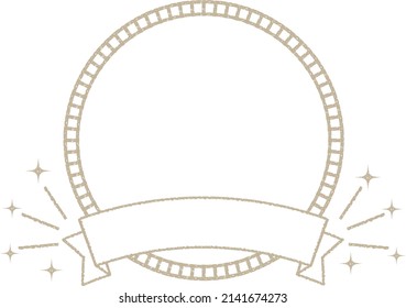 A simple frame with a circle and ribbon with sparkling stars that can be used for headings