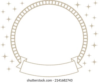 A simple frame with a circle and ribbon with sparkling stars that can be used for headings