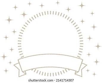 A simple frame with a circle and ribbon with sparkling stars that can be used for headings