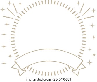 A simple frame with a circle and ribbon with sparkling stars that can be used for headings