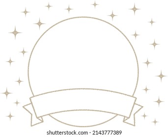 A simple frame with a circle and ribbon with sparkling stars that can be used for headings