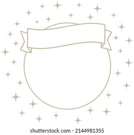 A simple frame with a circle and ribbon with sparkling stars that can be used for headings