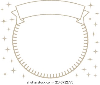 A simple frame with a circle and ribbon with sparkling stars that can be used for headings