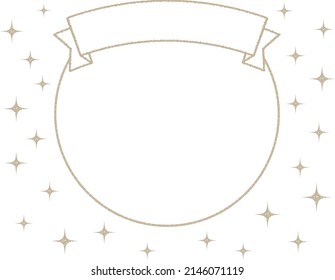 A simple frame with a circle and ribbon with sparkling stars that can be used for headings