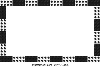 Simple frame composed of black and white toy blocks. Black and white brick banner. Abstract vector background